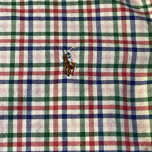 Ralph Lauren Oxford Shirt Mens Medium Red Plaid Long Sleeve Blue Label Pony - Picture 7 of 8